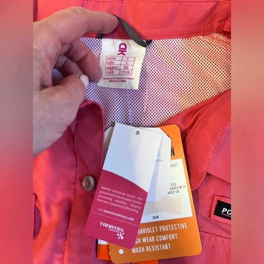 NWT Little Donkey Andy Vented UV Protectant Button Down Shirt- Size Large- Coral - Picture 9 of 16